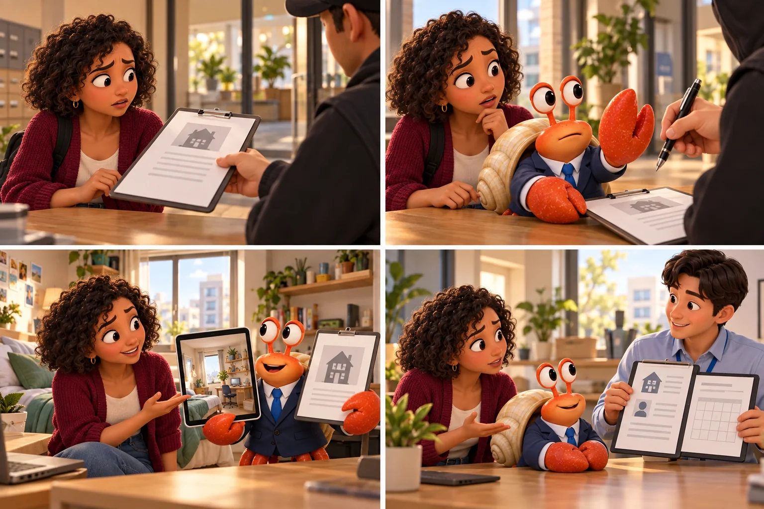 An anonymous hand offers an empty-home document to a concerned student.
