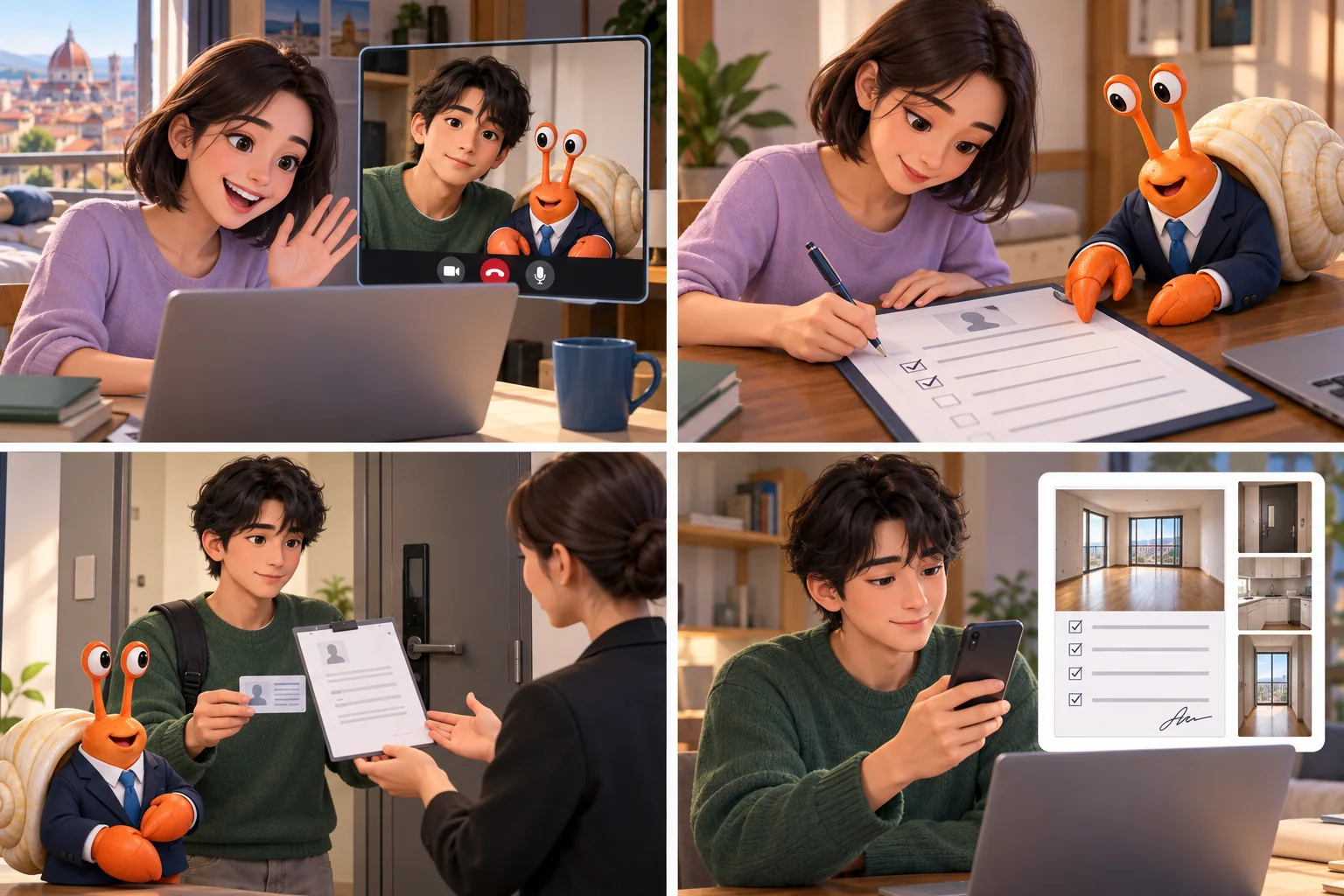 A student overseas speaks by video with a trusted friend and Sora