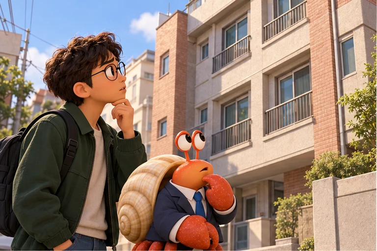 A student looks at a building occupied by several households.